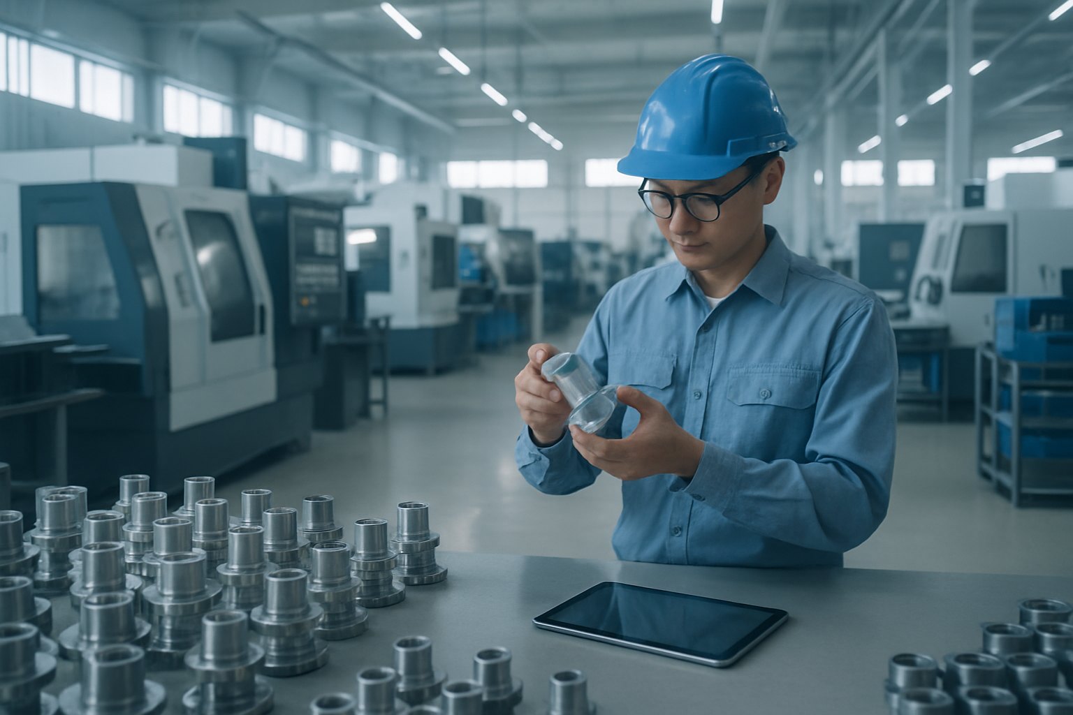 Un opérateur industriel inspecte des composants